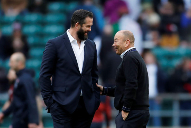 rugby-union-six-nations-championship-england-v-ireland-twickenham-stadium-london-britain-february-23-2020-england-head-coach-eddie-jones-and-ireland-manager-andy-farrell-ahead-of-the-match