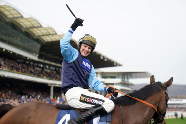 tom-cannon-after-winning-the-sporting-life-arkle-challenge-trophy-novices-chase-on-edwardstone-during-day-one-of-the-cheltenham-festival-at-cheltenham-racecourse-picture-date-tuesday-march-15-2022