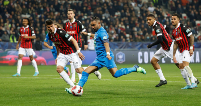 soccer-football-coupe-de-france-quarter-final-ogc-nice-v-olympique-de-marseille-allianz-riviera-nice-france-february-9-2022-olympique-de-marseilles-dimitri-payet-shoots-at-goal-reuterse