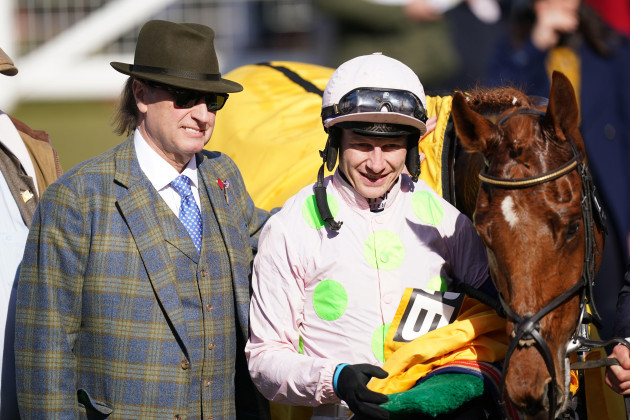vauban-ridden-by-paul-townend-after-winning-the-jcb-triumph-hurdle-alongside-trainer-richie-rich-left-during-day-four-of-the-cheltenham-festival-at-cheltenham-racecourse-picture-date-friday-march