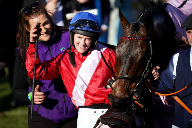 jockey-rachael-blackmore-celebrates-with-horse-a-plus-tard-after-winning-the-boodles-cheltenham-gold-cup-chase-during-day-four-of-the-cheltenham-festival-at-cheltenham-racecourse-picture-date-friday