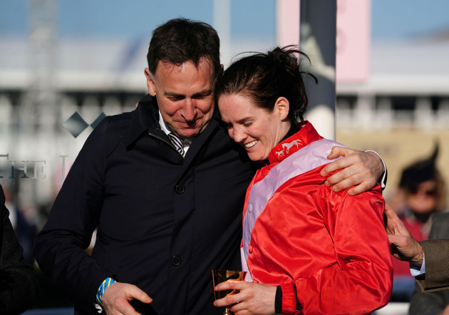 rachael-blackmore-with-trainer-henry-de-bromhead-after-winning-the-boodles-cheltenham-gold-cup-chase-on-a-plus-tard-during-day-four-of-the-cheltenham-festival-at-cheltenham-racecourse-picture-date-f