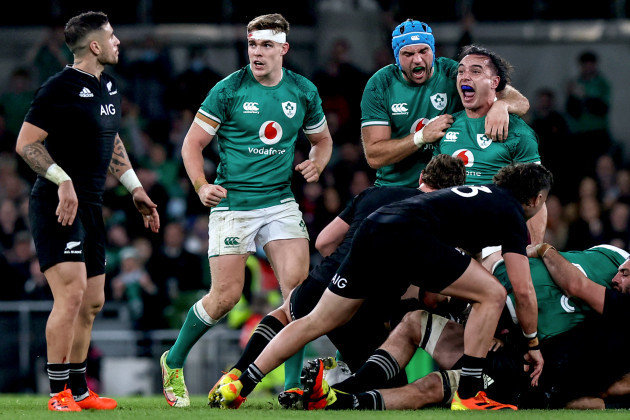 james-lowe-celebrates-a-penalty-in-the-final-seconds-of-the-game-with-garry-ringrose-and-tadhg-beirne