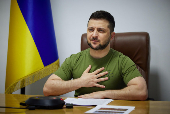 kyiv-ukraine-23rd-mar-2022-a-handout-photo-made-available-by-the-presidential-press-service-shows-ukrainian-president-volodymyr-zelenskyy-addressing-the-french-parliament-zelensky-called-on-frenc