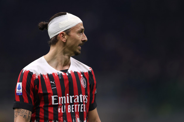 milan-italy-4th-april-2022-zlatan-ibrahimovic-of-ac-milan-looks-on-whilst-wearing-a-bandage-to-cover-a-wound-to-his-eyebrow-sustained-during-a-clash-of-heads-with-gary-medel-of-bologna-fc-during-t