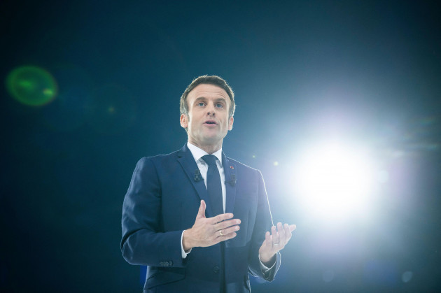 france-03rd-apr-2022-french-president-and-presidential-candidate-emmanuel-macron-at-his-meeting-in-u-arena-stadium-in-nanterre-near-paris-on-april-2-2022-photo-by-eliot-blondetabacapress-com-cre