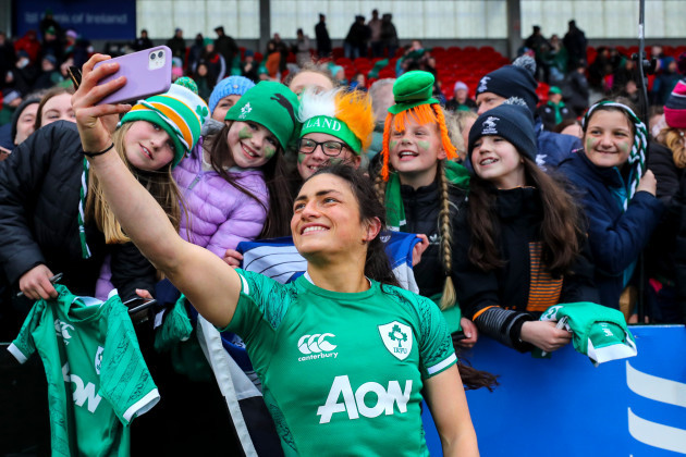 lucy-mulhall-celebrates-after-the-game-with-fans-with-a-selfie