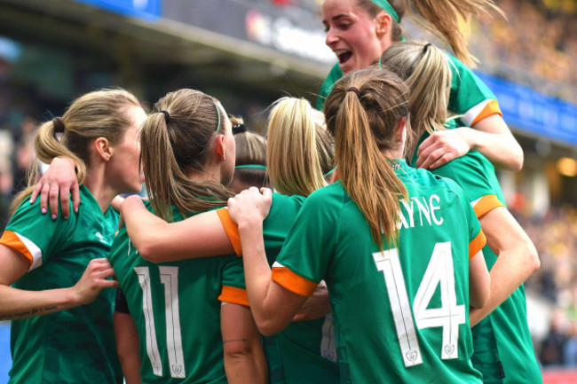 gothenburg-sweden-12th-apr-2022-republic-of-ireland-celebrates-goal-in-the-world-cup-2023-qualification-game-on-april-12th-2022-between-sweden-and-the-republic-of-ireland-at-gamla-ullevi-in-gothen