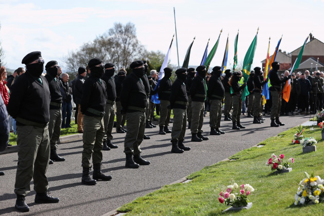 saoradh-colour-party-at-the-city-cemetery-in-londonderry-after-marching-from-free-derry-corner-as-part-of-an-event-to-mark-the-1916-easter-rising-picture-date-monday-april-18-2022