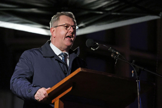 dup-leader-sir-jeffrey-donaldson-speaking-during-a-rally-in-opposition-to-the-northern-ireland-protocol-at-brownlow-house-in-lurgan-county-armagh-picture-date-friday-april-8-2022