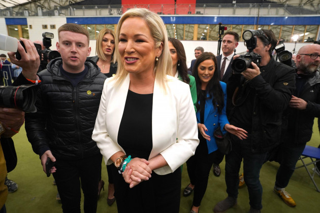 sinn-feins-vice-president-michelle-oneill-arrives-at-the-northern-ireland-assembly-election-count-centre-at-meadowbank-sports-arena-in-magherafelt-in-co-county-londonderry-picture-date-friday-may