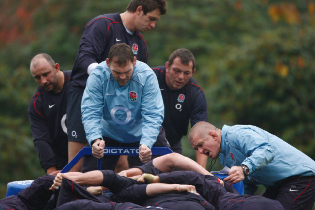 rugby-union-england-training-pennyhill-park-hotel-bagshot-surrey-111109-john-wells-c-and-graham-rowntree-r-england-forwards-coaches-and-players-during-training-session-mandatory-credit
