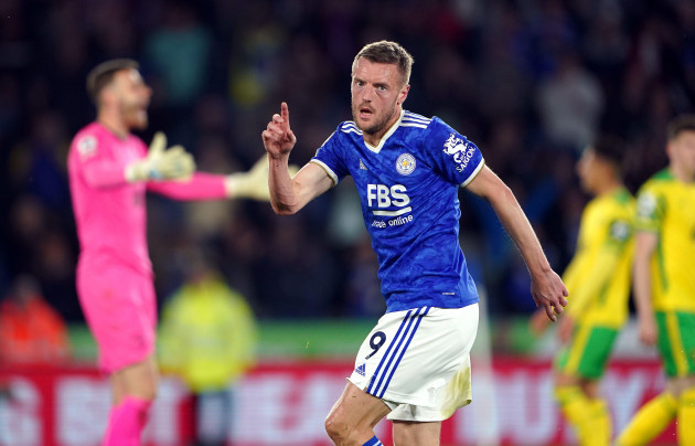 leicester-citys-jamie-vardy-celebrates-scoring-their-sides-second-goal-of-the-game-during-the-premier-league-match-at-the-king-power-stadium-leicester-picture-date-wednesday-may-11-2022