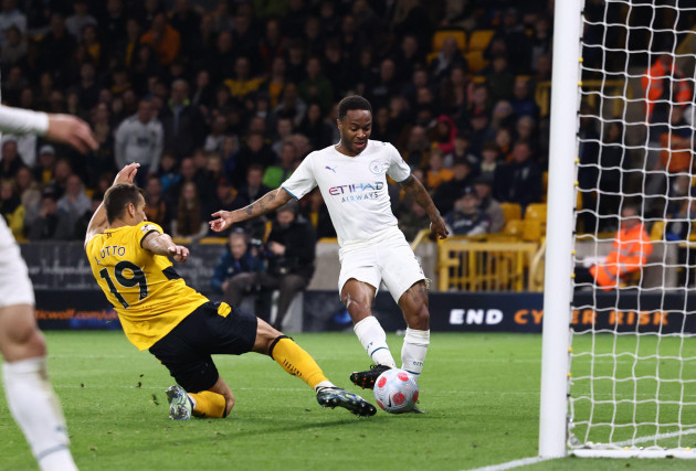 wolverhampton-england-11th-may-2022-raheem-sterling-of-manchester-city-scores-the-fifth-goal-during-the-premier-league-match-at-molineux-wolverhampton-picture-credit-should-read-darren-staples
