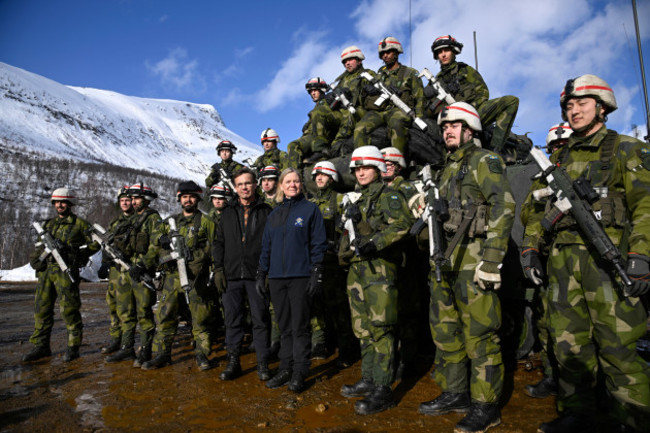 swedens-prime-minister-magdalena-andersson-and-the-leader-of-the-moderate-party-ulf-kristersson-during-a-visit-to-the-international-military-exercise-cold-response-22-in-norway-march-21-2022-co