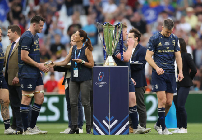 Leinster collect their medals after the game.