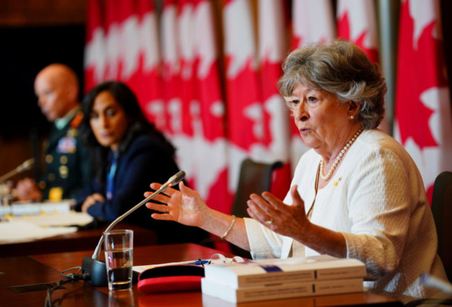 former-supreme-court-justice-louise-arbour-and-minister-of-national-defence-anita-anand-middle-release-the-final-report-of-the-independent-external-comprehensive-review-into-sexual-misconduct-and