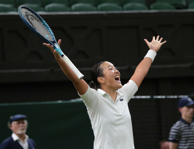 london-uk-28th-june-2022-frances-harmony-tan-celebrates-victory-in-her-first-round-match-against-american-serena-williams-on-day-two-of-the-2022-wimbledon-championships-in-london-on-tuesday-june