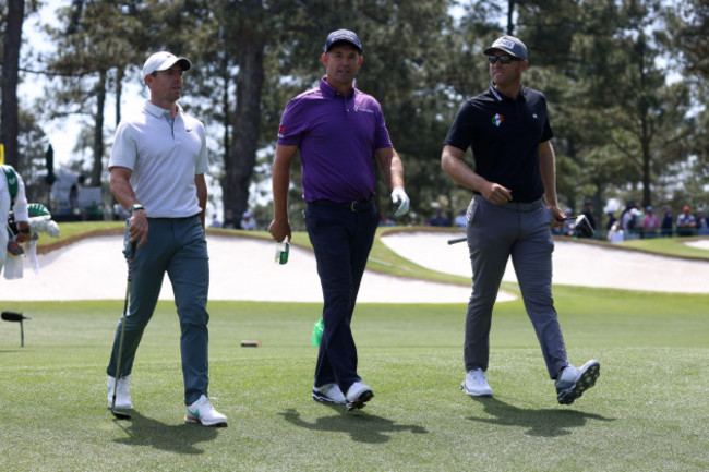 golf-the-masters-augusta-national-golf-club-augusta-georgia-u-s-april-4-2022-northern-irelands-rory-mcilroy-irelands-padraig-harrington-and-seamus-power-on-the-3rd-fairway-during-a-prac