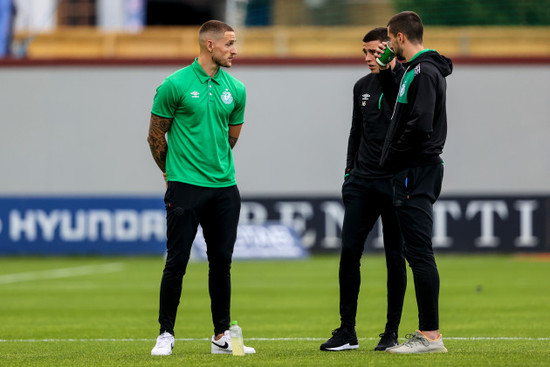 shamrock-rovers-players-inspect-the-pitch-ahead-of-the-game