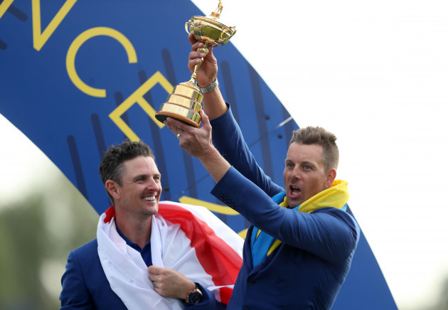 file-photo-dated-30-09-2018-of-team-europes-justin-rose-and-henrik-stenson-celebrate-winning-the-ryder-cup-henrik-stensons-tenure-as-europe-captain-for-next-years-ryder-cup-has-been-brought-to-an