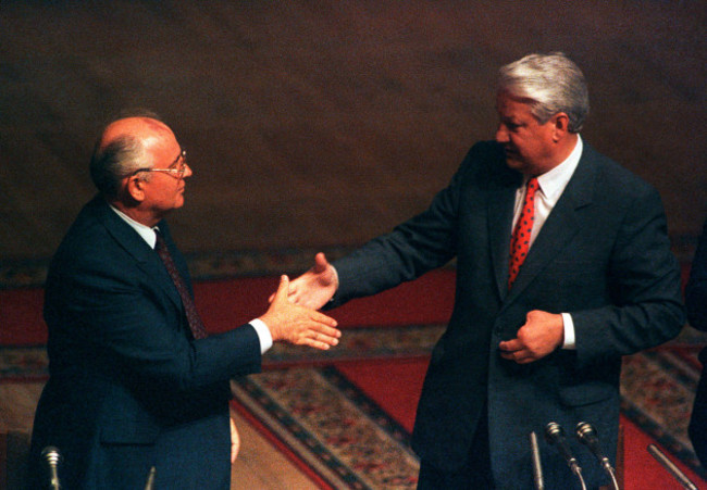 soviet-president-mikhail-gorbachev-shakes-hands-with-russian-president-boris-yeltsin-in-the-russian-parliament-after-failed-coup-attempt-against-gorbachev-august-23-1991-reutersgennady-galperin
