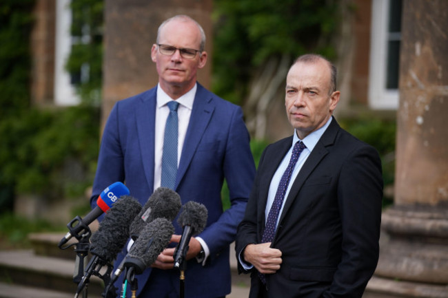 northern-ireland-secretary-chris-heaton-harris-and-irish-foreign-affairs-minister-simon-coveney-during-a-press-conference-at-hillsborough-castle-co-down-picture-date-wednesday-september-28-2022