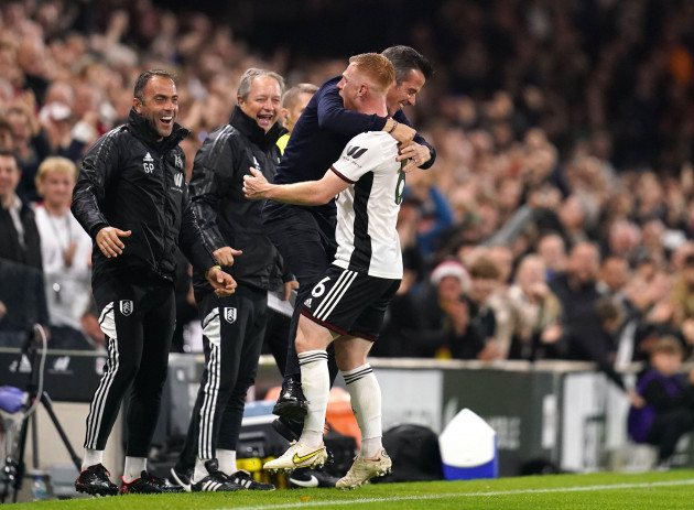 fulhams-harrison-reed-celebrates-scoring-their-sides-first-goal-of-the-game-with-manager-marco-silva-during-the-premier-league-match-at-craven-cottage-london-picture-date-thursday-october-20-202