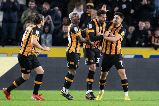 hull-uk-01st-nov-2022-cyrus-christie-33-of-hull-city-celebrates-his-goal-and-makes-the-score-1-1-during-the-sky-bet-championship-match-hull-city-vs-middlesbrough-at-mkm-stadium-hull-united-king