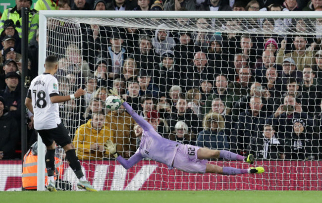 anfield-liverpool-merseyside-uk-9th-nov-2022-carabao-cup-football-liverpool-versus-derby-county-caoimhin-kelleher-of-liverpool-saves-the-decisive-penalty-kick-of-lewis-dobbin-of-derby-county-c