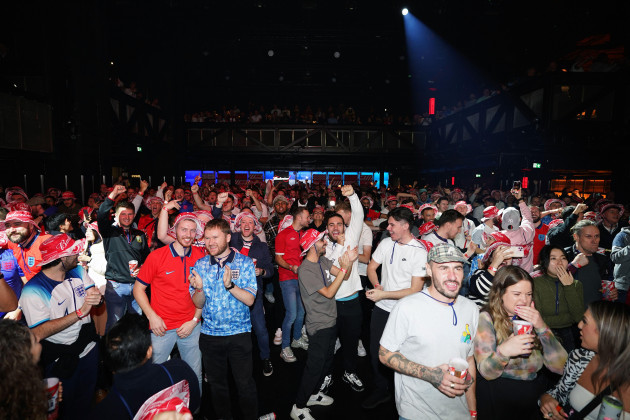 england-fans-celebrate-at-the-budweiser-fan-festival-london-at-outernet-during-a-screening-of-the-fifa-world-cup-group-b-match-between-england-and-iran-picture-date-monday-november-21-2022