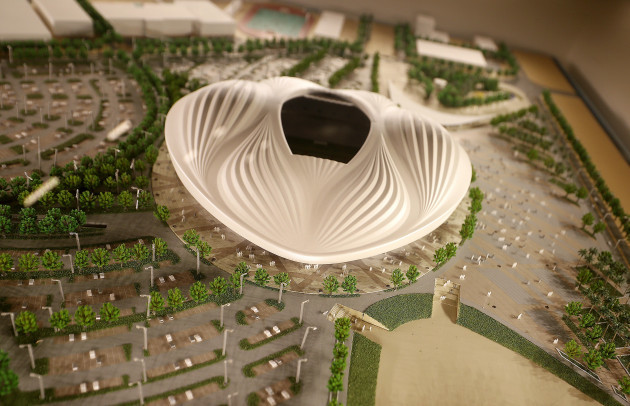 a-model-of-the-al-janoub-stadium-behind-glass-at-the-al-bidda-tower-doha-qatar