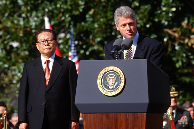 us-president-bill-clinton-welcomes-chinese-premier-jiang-zemin-during-a-state-arrival-ceremony-on-the-south-lawn-of-the-white-house-october-29-1997-in-washington-dc
