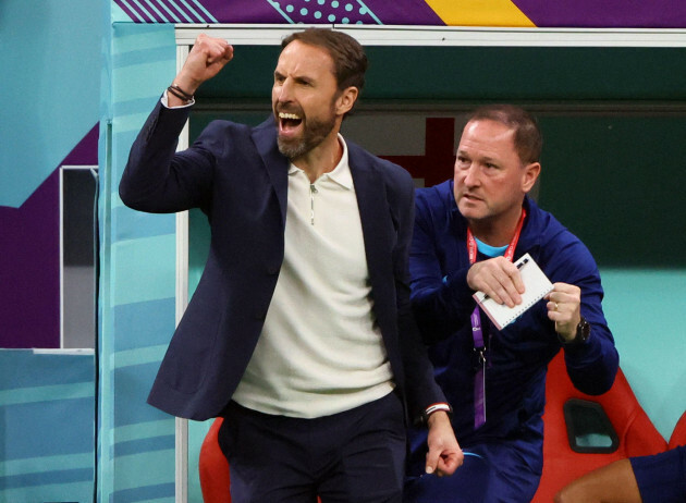 soccer-football-fifa-world-cup-qatar-2022-round-of-16-england-v-senegal-al-bayt-stadium-al-khor-qatar-december-4-2022-england-manager-gareth-southgate-celebrates-their-first-goal-reuters