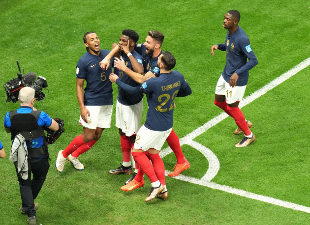 frances-aurelien-tchouameni-third-left-celebrates-scoring-their-sides-first-goal-of-the-game-during-the-fifa-world-cup-quarter-final-match-at-the-al-bayt-stadium-in-al-khor-qatar-picture-date-s
