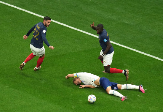 englands-harry-kane-reacts-to-foul-during-the-fifa-world-cup-quarter-final-match-at-the-al-bayt-stadium-in-al-khor-qatar-picture-date-saturday-december-10-2022