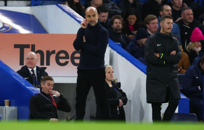 london-england-5th-january-2023-josep-guardiola-manager-of-manchester-city-looks-on-during-the-premier-league-match-at-stamford-bridge-london-picture-credit-should-read-david-klein-sportimage