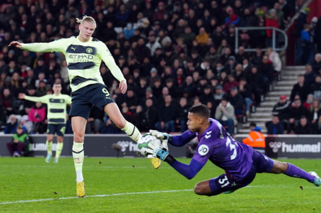 southampton-goalkeeper-gavin-bazunu-right-claims-the-ball-from-manchester-citys-erling-haaland-during-the-carabao-cup-quarter-final-match-at-st-marys-stadium-southampton-picture-date-wednesday