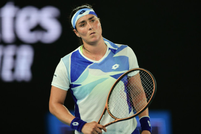 melbourne-australia-17th-jan-2023-ons-jabeur-of-tunisia-reacts-during-round-1-match-between-ons-jabeur-of-tunisia-and-tamara-zidansek-of-slovakia-day-2-at-the-australian-open-tennis-2023-at-rod-la