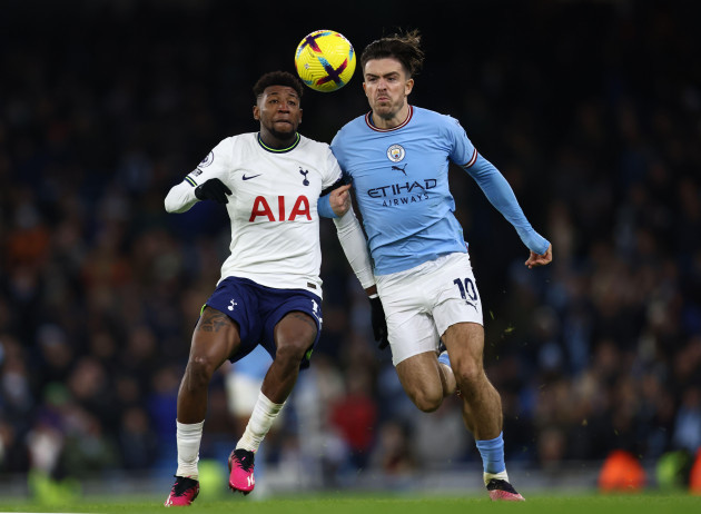 manchester-england-19th-january-2023-emerson-of-tottenham-tussles-with-jack-grealish-of-manchester-city-during-the-premier-league-match-at-the-etihad-stadium-manchester-picture-credit-should-read
