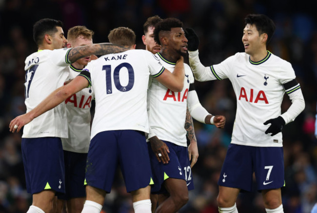 manchester-england-19th-january-2023-emerson-of-tottenham-celebrates-scoring-there-second-goal-during-the-premier-league-match-at-the-etihad-stadium-manchester-picture-credit-should-read-darren