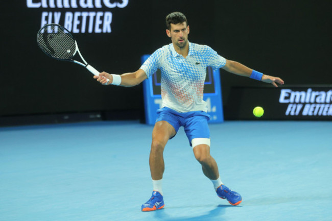 melbourne-australia-19th-jan-2023-novak-djokovic-of-serbia-in-action-during-round-2-match-between-novak-djokovic-of-serbia-and-enzo-couacaud-of-france-day-4-at-the-australian-open-tennis-2023-at-r