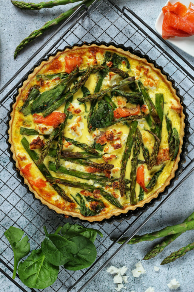 Smoked salmon asparagus quiche