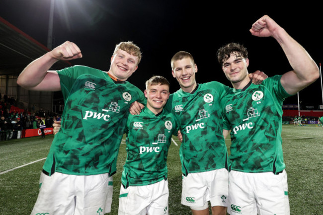 conor-otighearnaigh-fintan-gunne-sam-prendergast-and-james-nicholson-celebrate-after-the-game