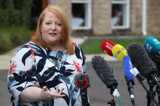 alliance-party-leader-naomi-long-speaks-to-the-media-outside-the-culloden-hotel-in-belfast-where-prime-minister-rishi-sunak-is-holding-talks-with-stormont-leaders-over-the-northern-ireland-protocol