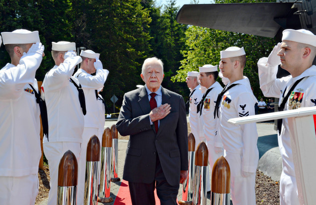former-u-s-president-jimmy-carter-is-piped-aboard-during-his-arrival-at-the-change-of-command-ceremony-for-seawolf-class-submarine-uss-jimmy-carter-at-naval-base-kitsap-may-29-2015-in-bangor-washin