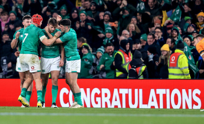 ross-byrne-josh-van-der-flier-hugo-keenan-and-jimmy-obrien-celebrate-after-the-game