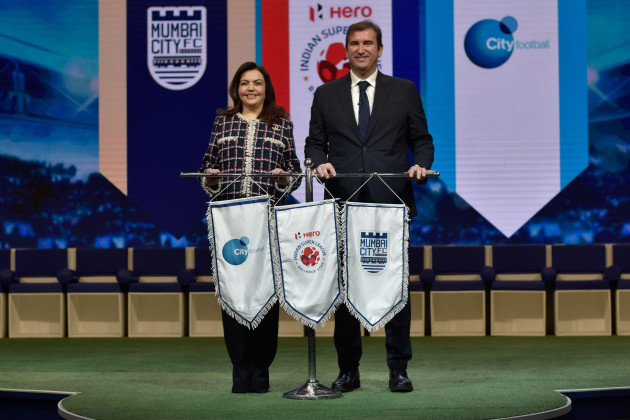 nita-ambani-chairperson-of-football-sports-development-limited-and-reliance-foundation-and-ferran-soriano-cfg-chief-executive-officer-during-an-announcement-event-manchester-citys-parent-company-ci