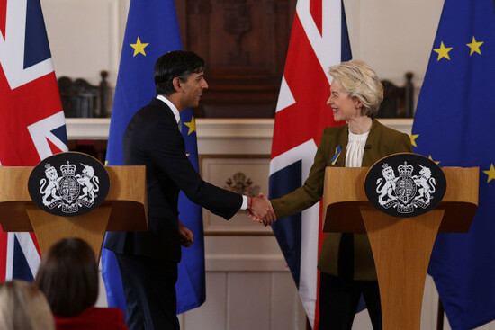 prime-minister-rishi-sunak-and-european-commission-president-ursula-von-der-leyen-during-a-press-conference-at-the-guildhall-in-windsor-berkshire-following-the-announcement-that-they-have-struck-a-d