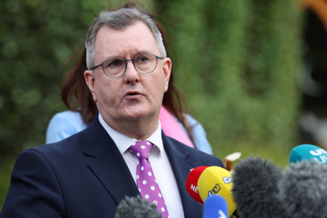 dup-leader-jeffrey-donaldson-speaks-to-the-media-at-the-culloden-hotel-in-belfast-where-british-prime-minister-rishi-sunak-is-holding-talks-with-stormont-leaders-over-the-northern-ireland-protocol-in